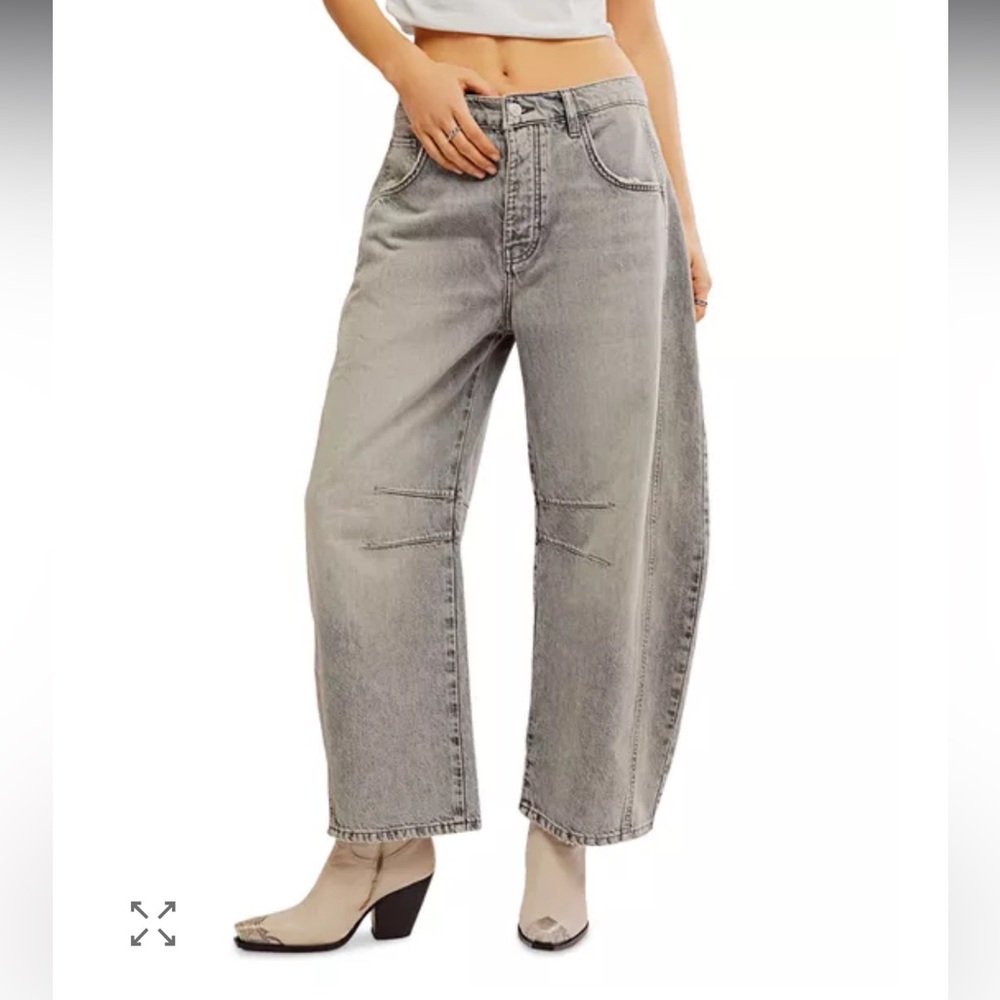Free People We The Free Good Luck Mid Rise Barrel Jeans in Falcon Grey